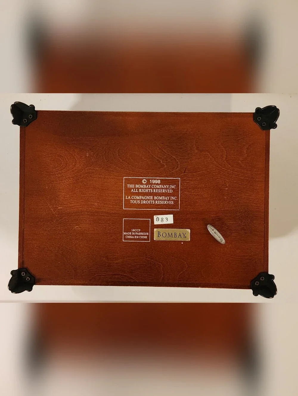 Vintage 1998 Bombay Company Musical Jewelry Box Model 083 Cherry Wood Sankyo